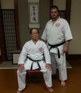 Garry Parker and Takamiyagi Hiroshi posing for a picture in kimonos