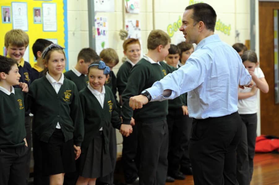 Kevin Kearns from Boston USA, gives a talk to pupils at Kirklevington Primary School, on bullying. 27.03.14.