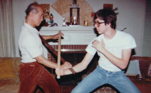 Ramiro Estalilla demonstrating a long stick disarm technique from Kabaroan Eskrima