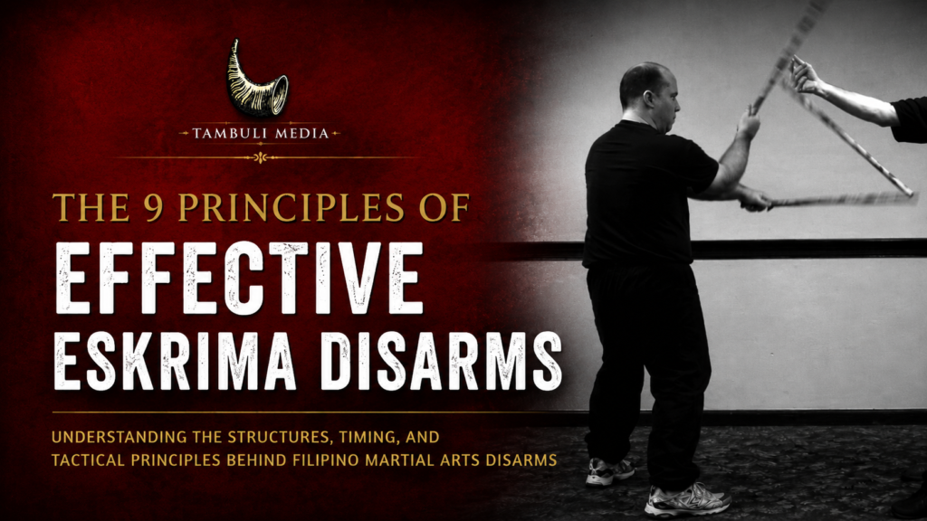 Tambuli Media featured image for The 9 Principles of Effective Eskrima Disarms showing Filipino martial arts stick disarming technique demonstration by Mark V. Wiley